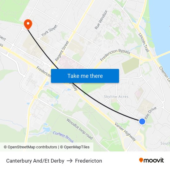 Canterbury And/Et Derby to Fredericton map