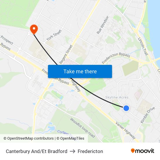 Canterbury And/Et Bradford to Fredericton map