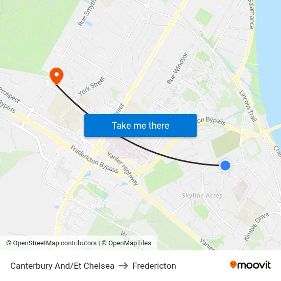 Canterbury And/Et Chelsea to Fredericton map