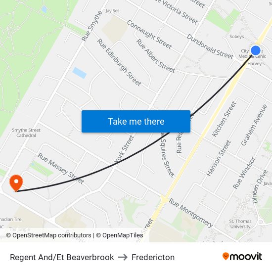 Regent And/Et Beaverbrook to Fredericton map