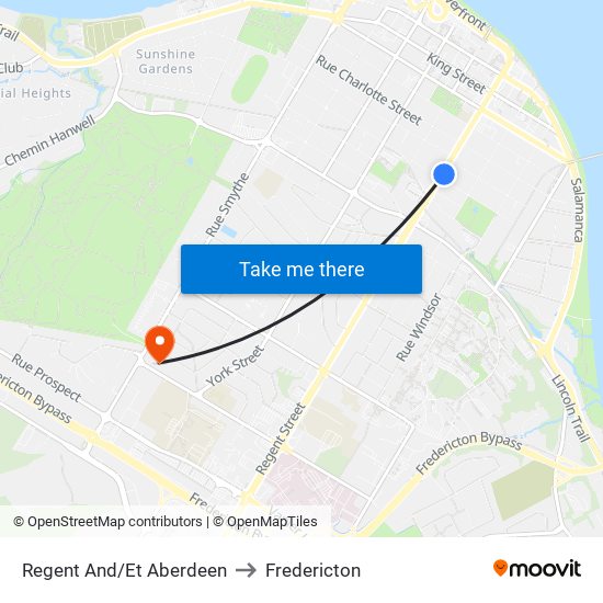 Regent And/Et Aberdeen to Fredericton map