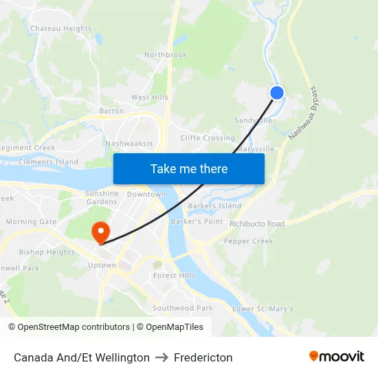 Canada And/Et Wellington to Fredericton map