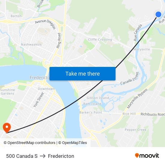 500 Canada S to Fredericton map