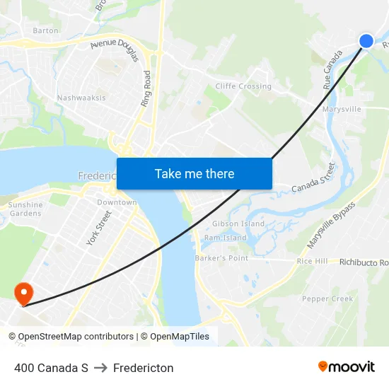 400 Canada S to Fredericton map