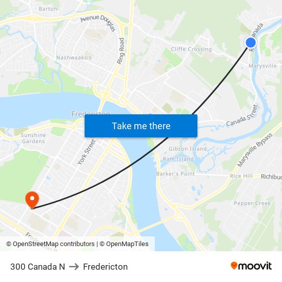 300 Canada N to Fredericton map