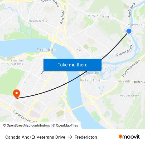 Canada And/Et Veterans Drive to Fredericton map