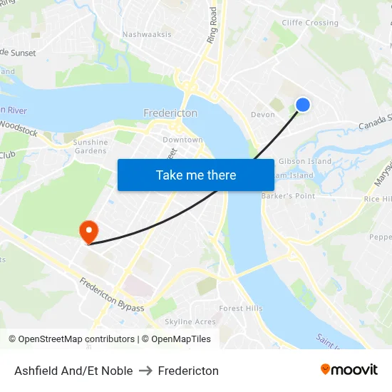 Ashfield And/Et Noble to Fredericton map