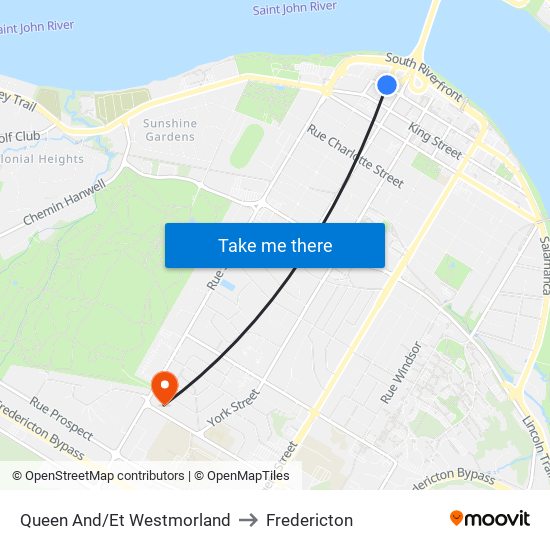 Queen And/Et Westmorland to Fredericton map