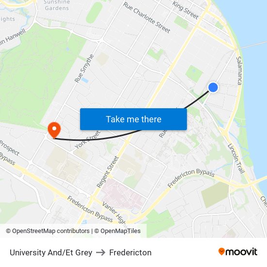 University And/Et Grey to Fredericton map