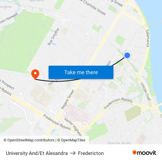 University And/Et Alexandra to Fredericton map