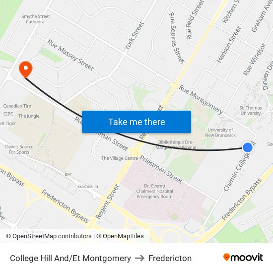 College Hill And/Et Montgomery to Fredericton map