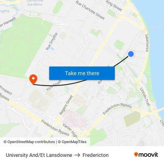 University And/Et Lansdowne to Fredericton map