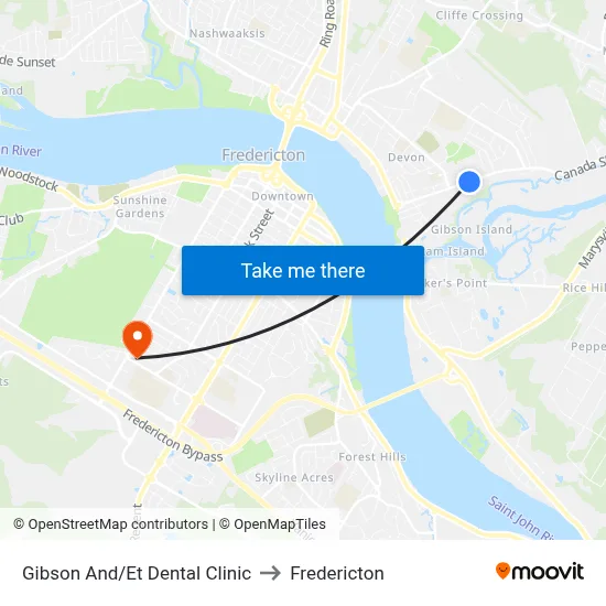 Gibson And/Et Dental Clinic to Fredericton map