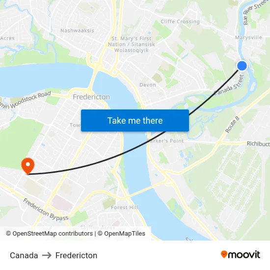 Canada to Fredericton map