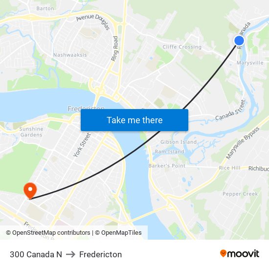 300 Canada N to Fredericton map