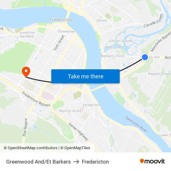 Greenwood And/Et Barkers to Fredericton map