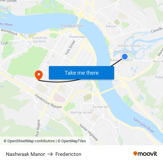 Nashwaak Manor to Fredericton map