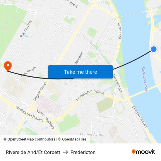 Riverside And/Et Corbett to Fredericton map