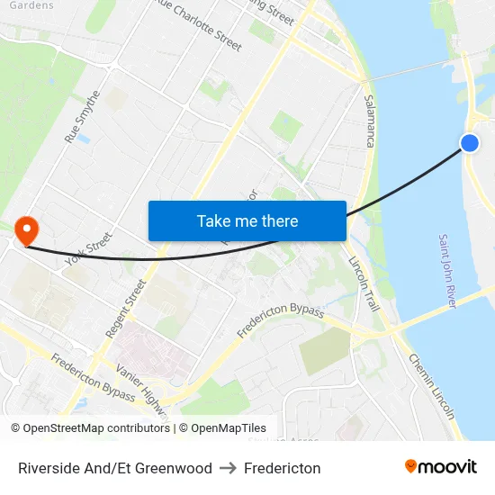 Riverside And/Et Greenwood to Fredericton map