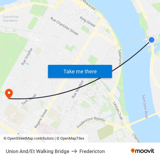 Union And/Et Walking Bridge to Fredericton map