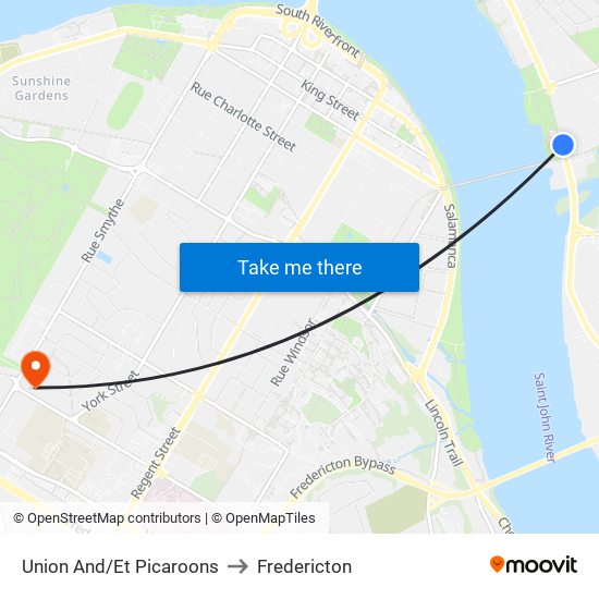 Union And/Et Picaroons to Fredericton map