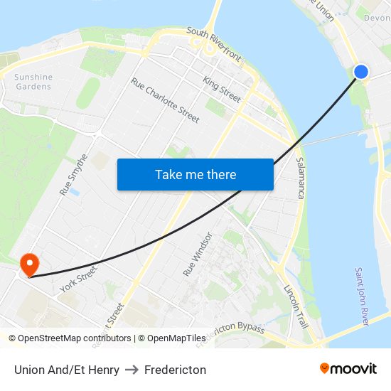 Union And/Et Henry to Fredericton map