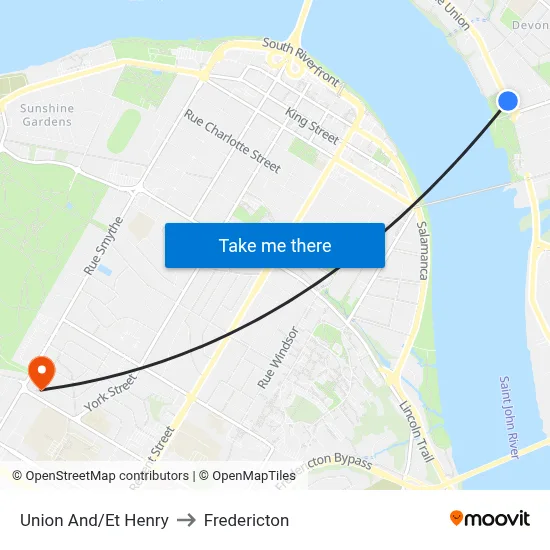 Union And/Et Henry to Fredericton map