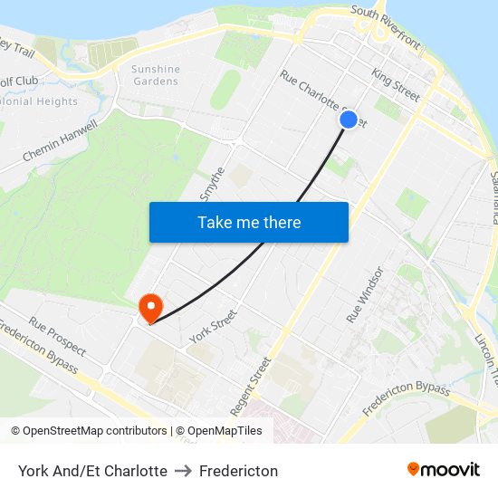 York And/Et Charlotte to Fredericton map