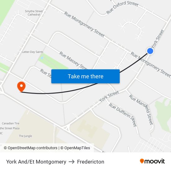 York And/Et Montgomery to Fredericton map