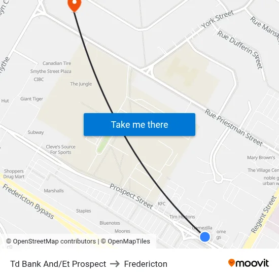 Td Bank And/Et Prospect to Fredericton map