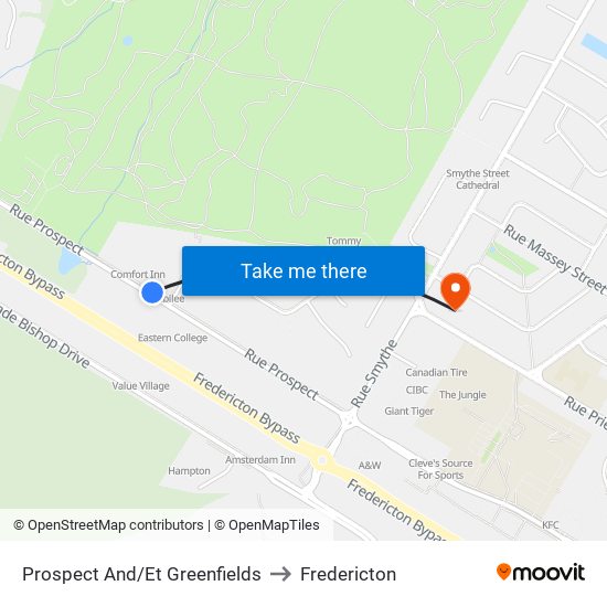 Prospect And/Et Greenfields to Fredericton map