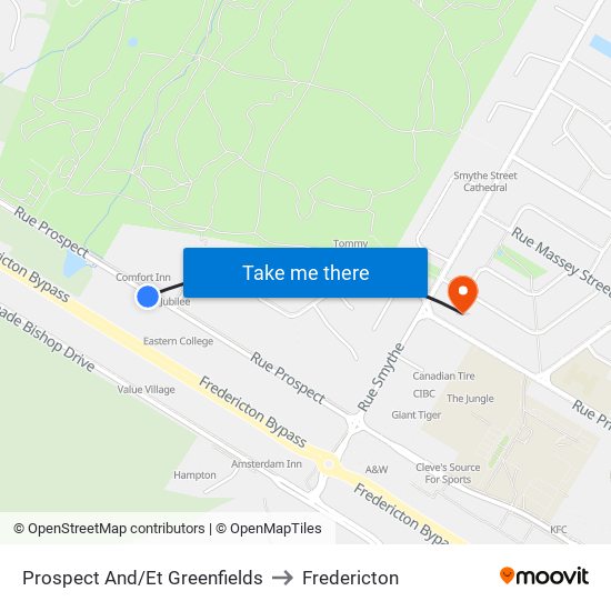 Prospect And/Et Greenfields to Fredericton map