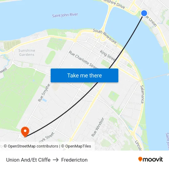 Union And/Et Cliffe to Fredericton map