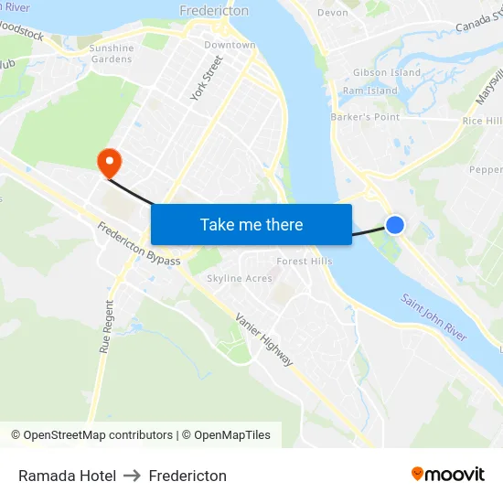 Ramada Hotel to Fredericton map