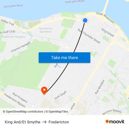 King And/Et Smythe to Fredericton map