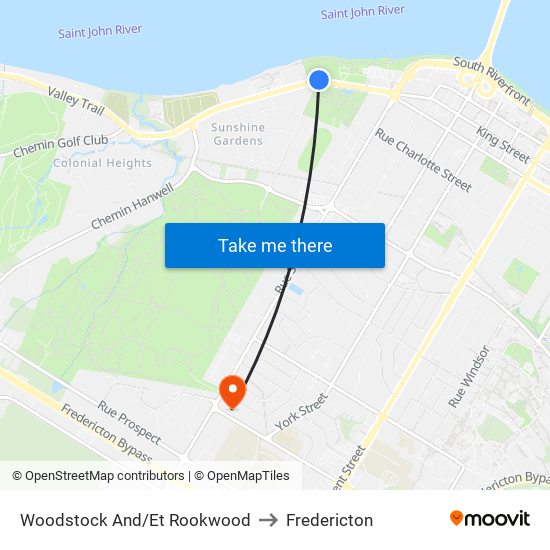 Woodstock And/Et Rookwood to Fredericton map