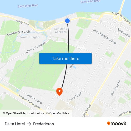 Delta Hotel to Fredericton map