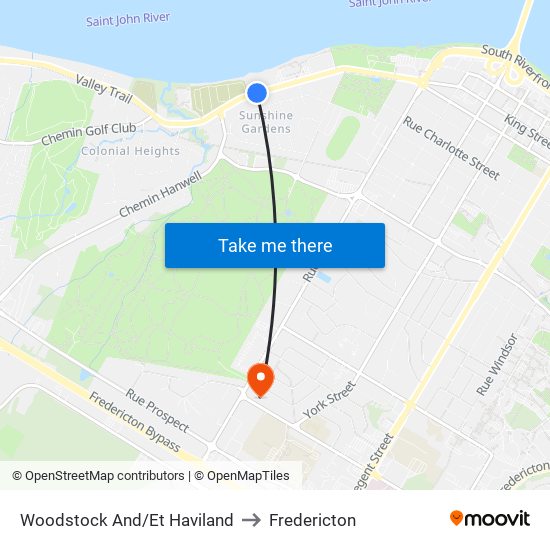 Woodstock And/Et Haviland to Fredericton map