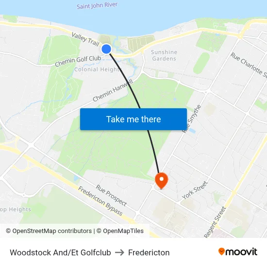 Woodstock And/Et Golfclub to Fredericton map
