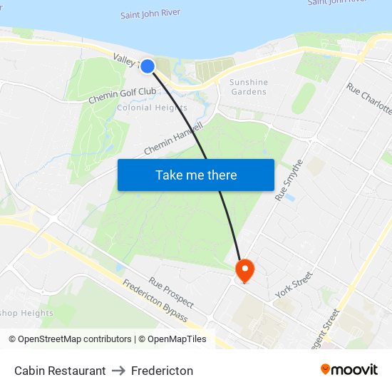 Cabin Restaurant to Fredericton map