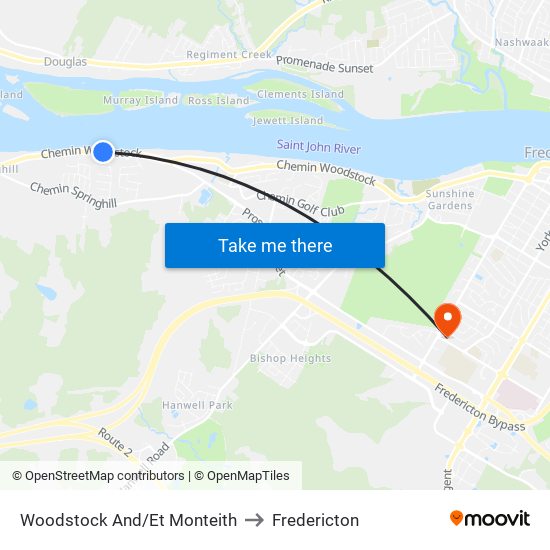 Woodstock And/Et Monteith to Fredericton map