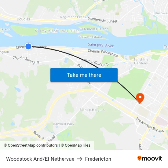 Woodstock And/Et Nethervue to Fredericton map