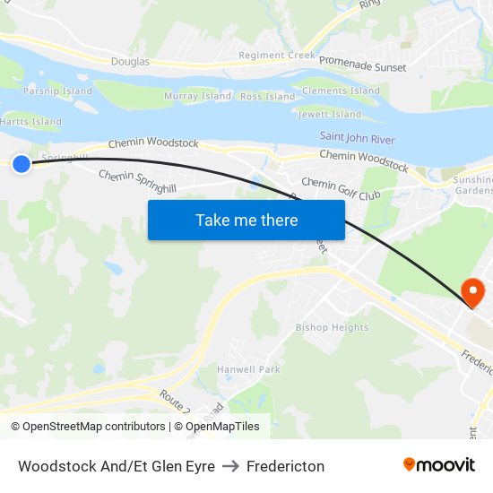 Woodstock And/Et Glen Eyre to Fredericton map