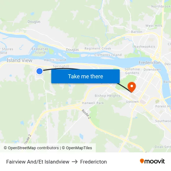 Fairview And/Et Islandview to Fredericton map