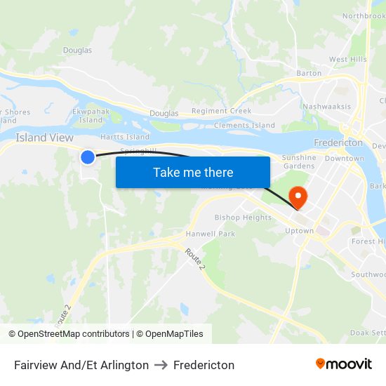 Fairview And/Et Arlington to Fredericton map