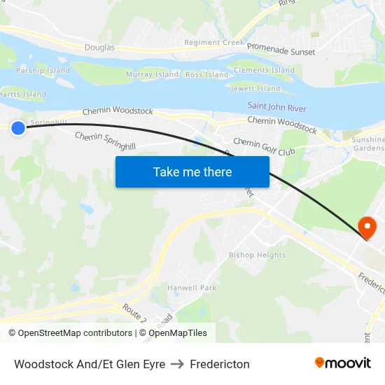 Woodstock And/Et Glen Eyre to Fredericton map