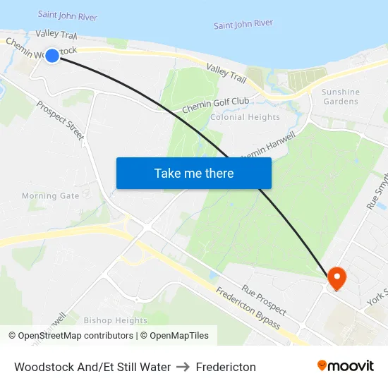 Woodstock And/Et Still Water to Fredericton map
