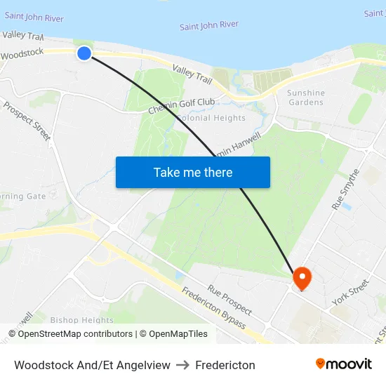 Woodstock And/Et Angelview to Fredericton map