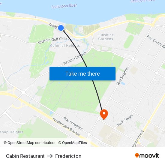 Cabin Restaurant to Fredericton map