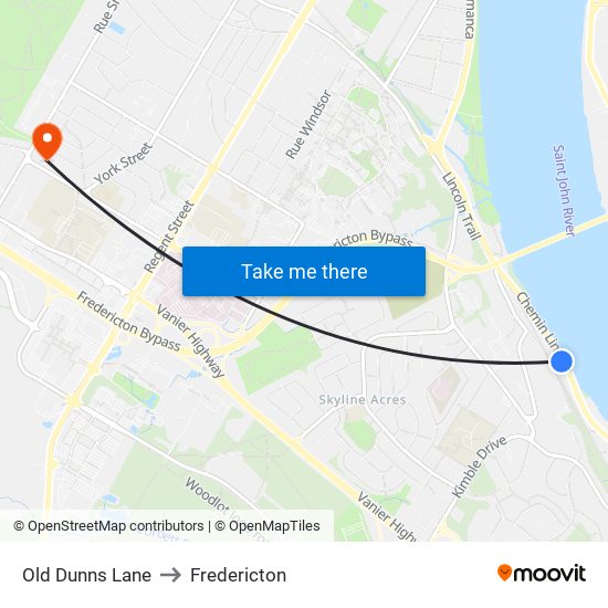 Old Dunns Lane to Fredericton map